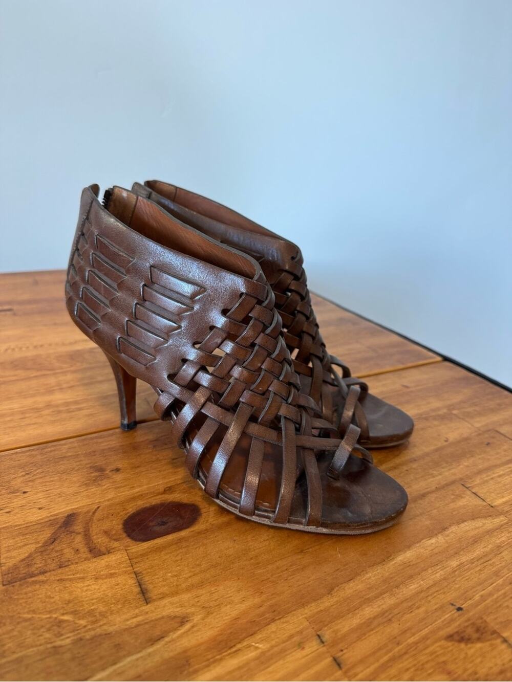 Givenchy Brown Leather Woven Braided Caged Sandal Open Toe Heels Size 37.5